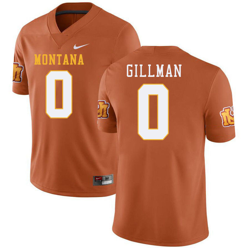 Montana Grizzlies #0 Monte Gillman College Football Jerseys Stitched Sale-Throwback